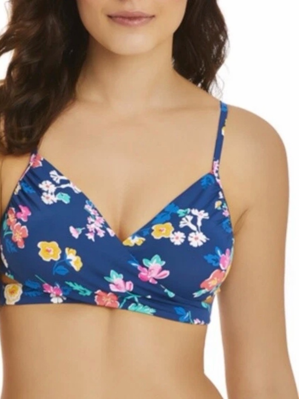 Vera Bradley Women's Floral Bikini Top Blue Size L Lined